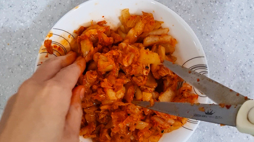 Chop the kimchi into small pieces.